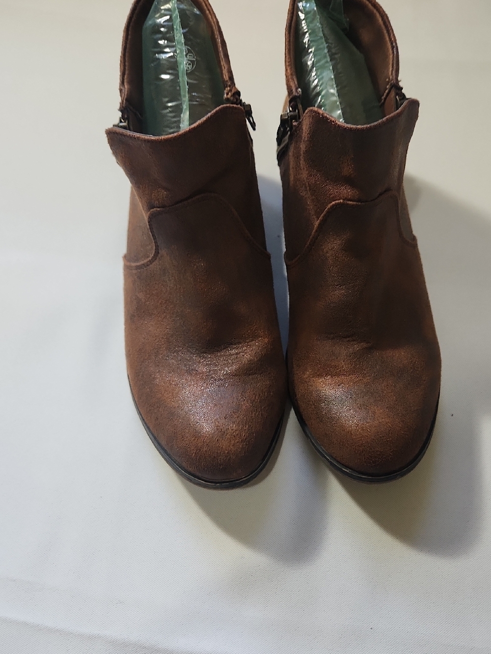 American Rag Brown Suede-Look Ankle Booties Double Side Zippers